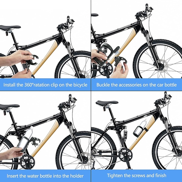 2 stk. cykel flaskeholder, universel 360 graders rotation justerbar klapvogn kopholder uden skruer, til vogne, mountainbikes, gåstole, hjul