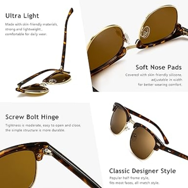Retro Round Semi Rimless Polarisoivat Aurinkolasit UV-Suojalla