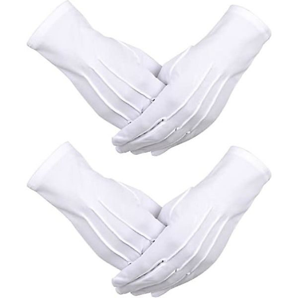 2 Pairs White Cotton Nylon Gloves with Snap Closure for Policeman Tuxedo Honor Guard Parade Costume Parade Gloves, 8.6 Inches