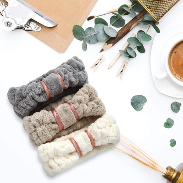 (hvid, grå, khaki) 4-pak Microfiber Spa Pandebånd til Hud