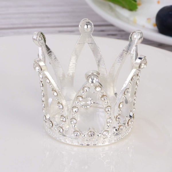2 Mini Krone Kaketopper Sølv Diamant Prinsesse Bryllup Bursdag