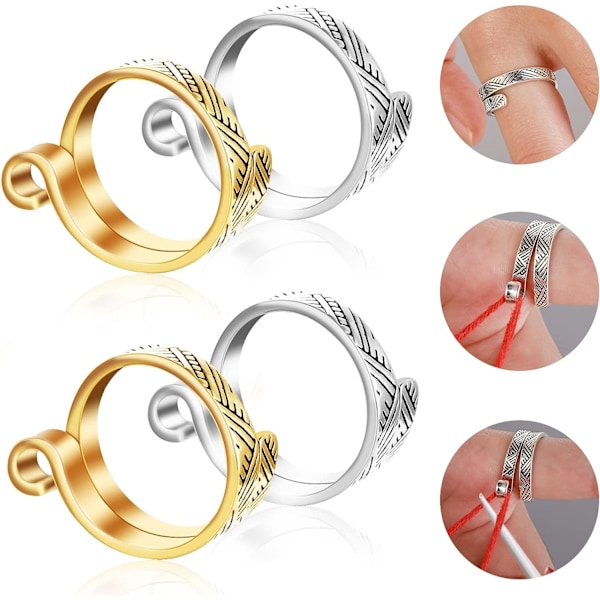 （19cm）Set med 4 Justerbara Virknålar Silver och Guld Virknålar