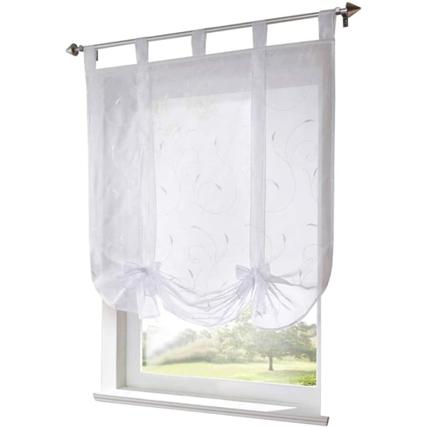 1 Piece White 60 x 140cm Embroidered Short Roman Curtain with