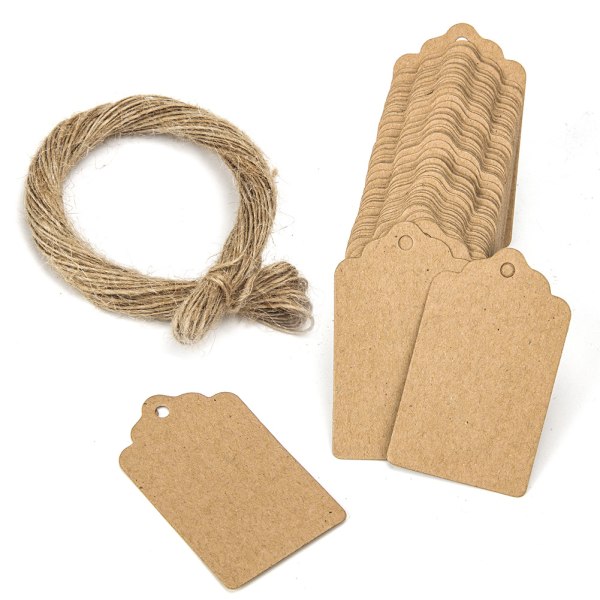 Gavekort i Kraftpapir - 100 stk med 20m snor - 5 x 3cm