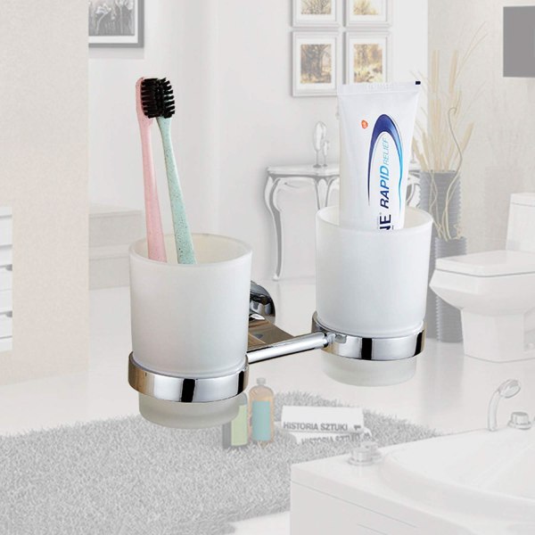 1 Styck Zinklegering Tandborsthållare Tvättglashållare Dubbel