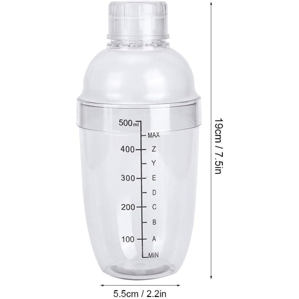 1 plastik cocktailshaker, 500ml shakerglas, transparent