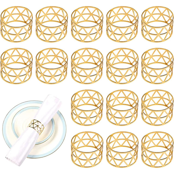 16 stk. Guld Hule Design Metal Servietringe, Middagsserviet