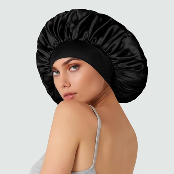 Ekstra Stor Satin Bonnet Hårhette, Hodeomkrets 23 tommer Silke Bonnet for Søvn, Jumbo Silke Søvnhette for Kvinner