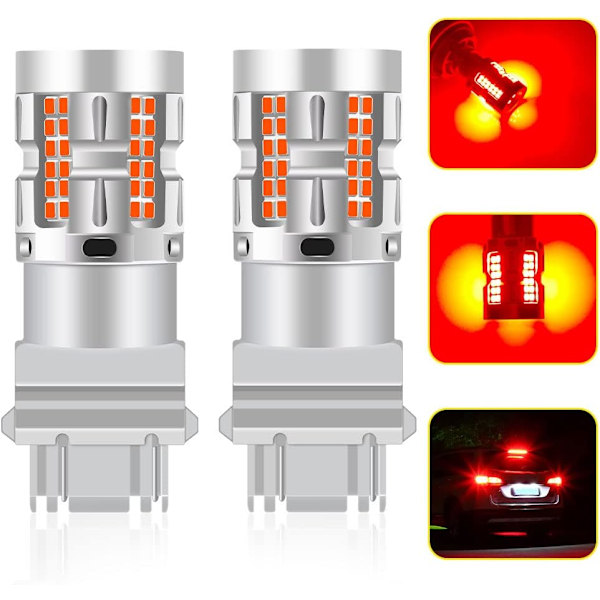 Rød - 2 stk 3157 P27/7W T25 Bil LED Pære Bremslys LED Baklys