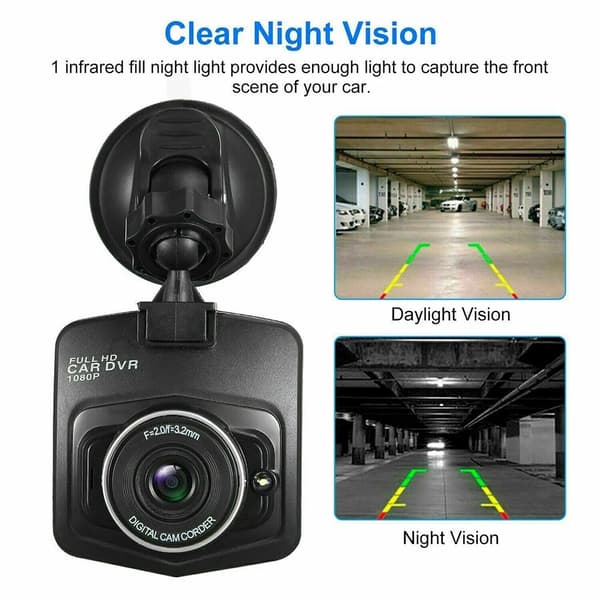 Dashcam Sugerør HD 1080P Bilkamera Nattsyn G-Sensor (Svart)