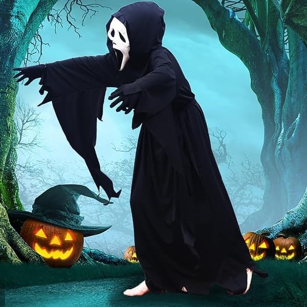 Lapsen Scream-asu naamion kanssa Ghostface-asu 150 cm:n pituudelle