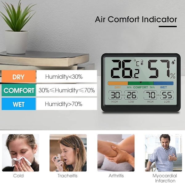 97x73x19mm, inomhus hygrometer termometer - Digital inomhus termometer med maximal och minimal historik, Växlingsalternativ mellan F / C, Lätt att använda, C