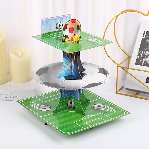 Fodboldtema Papir Multi-lags Bakke Kage Stativ