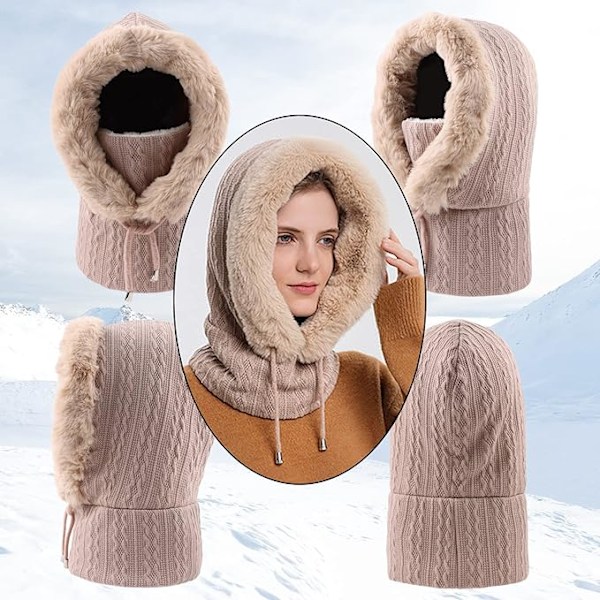 Vinterbalaclava-mössor för kvinnor S ki Varma Tjocka Fluffiga Beanie Vuxen Hals Face Cover Cap