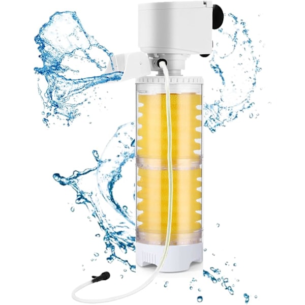 Akvariumfilter, 2-trinns svampfilter for fiskekar, 20W 320GPH vannpumpe 3-i-1 multifunksjonsfiltrering, oksygen