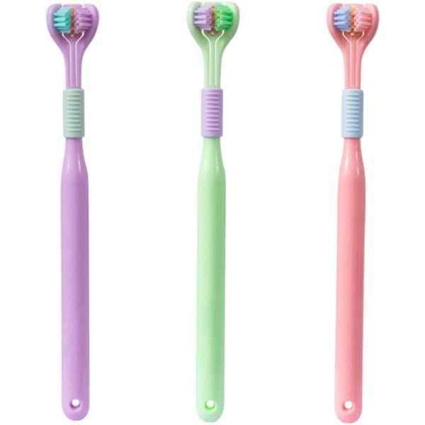 3 stycken (lila+grön+rosa)Manuella tandborstar, mjukt hår