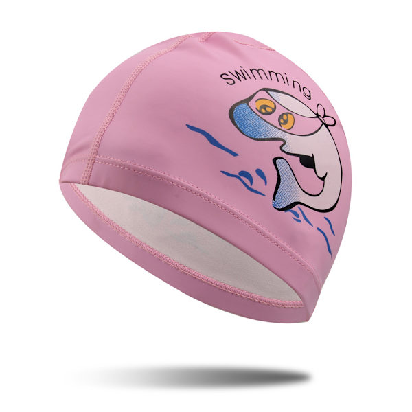 Rosa svømmehette for barn, vanntette PU ørepropper,