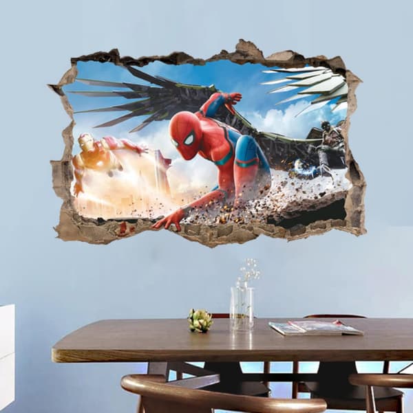 1 kpl 3D stereoskooppinen Spider-Man seinän läpi lastenhuoneen