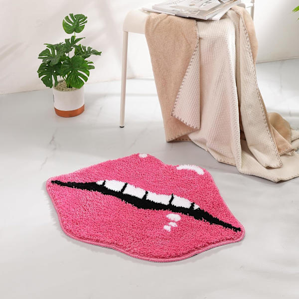 Pink Lips Badeværelse Tæppe, Sød Lips Bademåtte Skridsikker Lips Formet A
