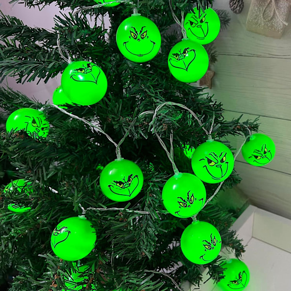 Grinch Julepynt, 40 LED 19,6 fot Batteridrevet Julelys med Timer, 8 Moduser Grinch Julelys