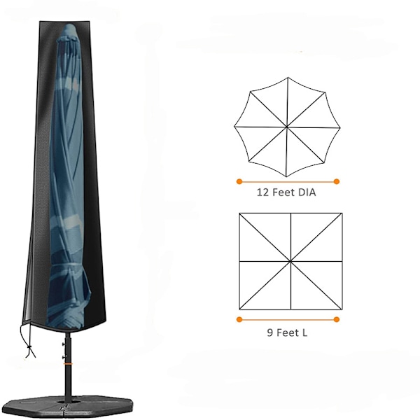 Haveparasolbetræk (190 x 30 x 50 cm) til Stor Terrasseparasol Vandtæt 2m4 Diameter, 420D Oxford til 9-11ft Parasol