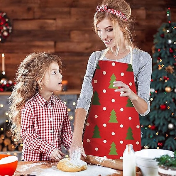 1 st Jul Köksförkläde (Röd-Gran) Rött God Jul Förkläde Nyhet Klassiska Linneförkläden Justerbar Nacke Gåva D