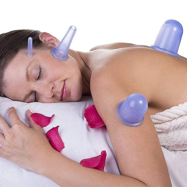 4 stk. Pink Cupping Cups + Massage Roller Silikon Cupping Sæt
