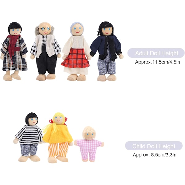 Perhehahmojen nukkefiguurit Miniatyyripuinen ihmishahmojen lelusetti Koristeellinen opetusväline nukkekotiin