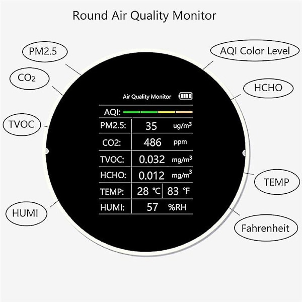 Co2-måler Pm2.5 Tvoc Co2 Hcho Temperatur Fugtighed Detektor Luft Q