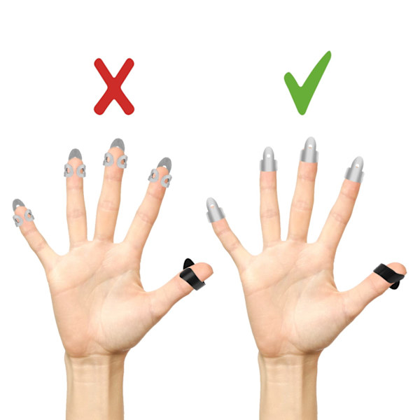6-pack stål-gitarrfingerplock set med rostfritt stål fingerplock och plast tumfingerplock