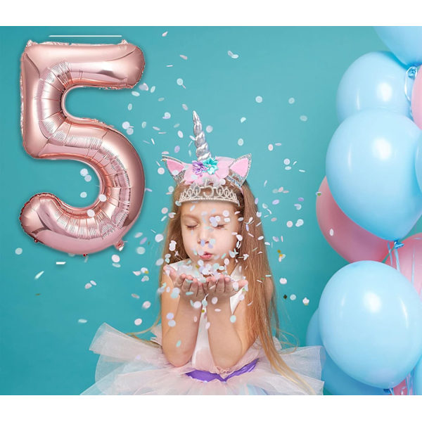 5-års födelsedagsprydnader för flickor, inklusive 5:e Grattis på födelsedagen tårtdekoration, drottningband med pärlpinne, Swee