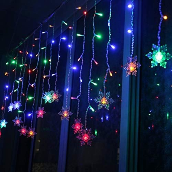 LED Gardinlampor, 4M 96 LED Snöflinga Gardin Stränglampor Plug-in Minnesfönster Gardinlampor med 8 Lägen