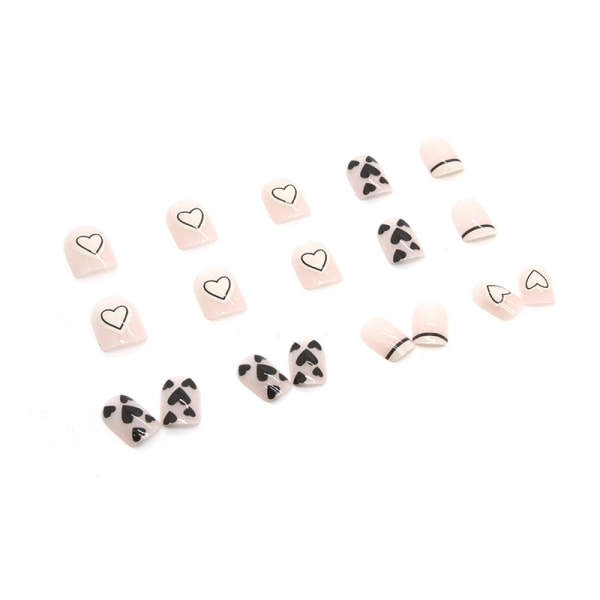 24-pack (Love) Korta Limmade Mandelformade Naglar, Artificiella Naken Med Blomma