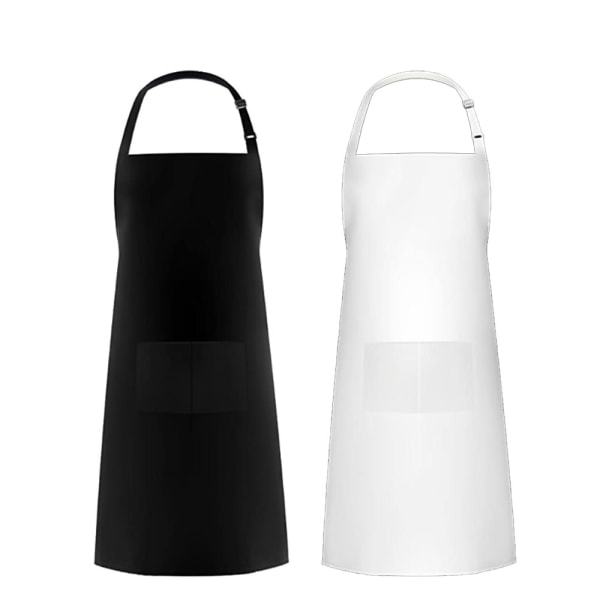 2-pack Köksförkläden (Vita, Polyester) med 2 Fickor