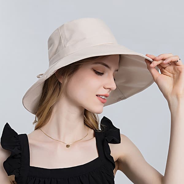 1 stk Beige Dame Strawhatt Foldbar Solhatt UPF50 Sommer Knutet
