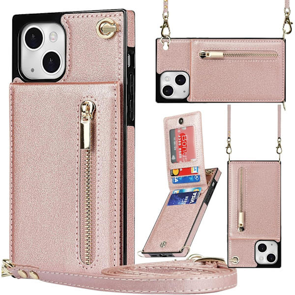 Crossbody Telefonveske for iPhone 13 med Kortlomme for Kvinner, iPhone 13 Veske Lommebok med Stropp Lanyard for Menn