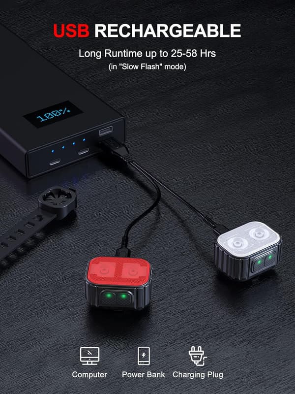 Todelt sæt (forlygte + baglygte) cykellys USB