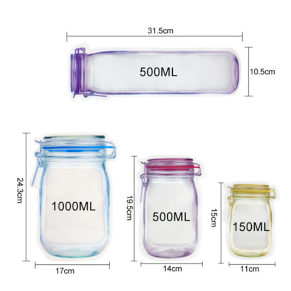 Mason-glass selvforseglende poser, snacksorganiseringsposer, emballasjeposer