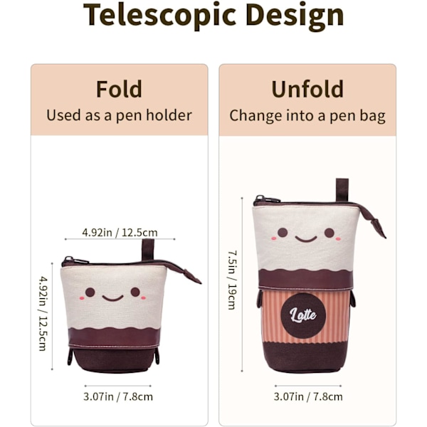 Pop Up Pennfodral, Teleskopisk Kawaii Stående Rymlig Pennfodral Bärbar Pennhållare Väska, Brun Kaffe