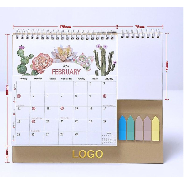 2024 Skrivebords kalender på engelsk, multifunksjonell og praktisk arrangør