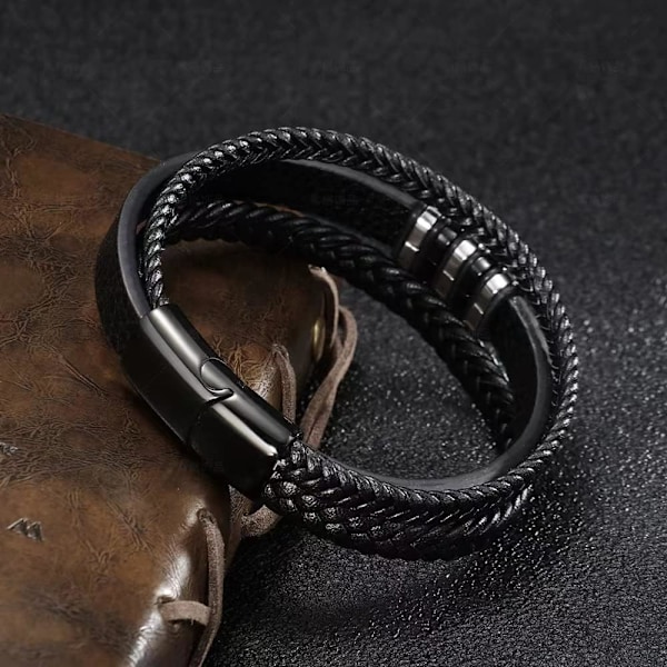 Mænds Sort Læderarmbånd Gave 23cm