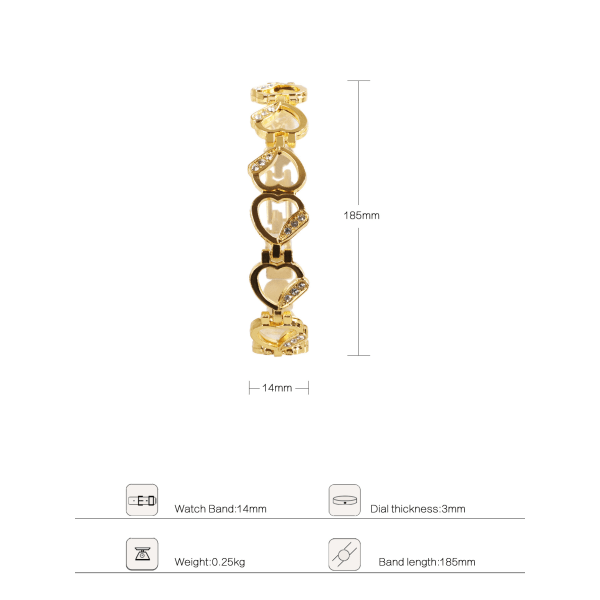 Söt Damklocka med Analogt Urverk och Stackbart Armband Set i Guld