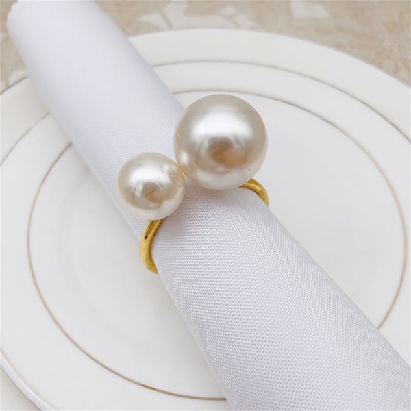 Perle Serviettringer Sett med 6, Gull Metall Serviettholder Spisebord Dekorasjon Rustikk Middagsbordeksempel for Bryllup
