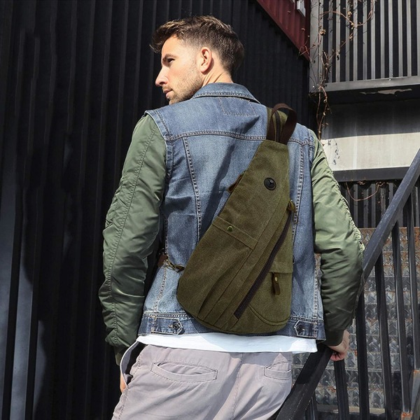 （Green）Retro Chest Bag Men Backpack Women Sling Bag Canvas Should