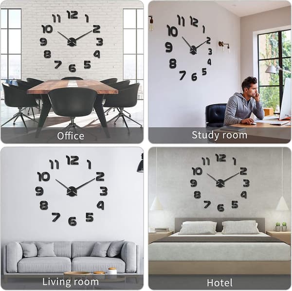 80 -120 Cm), Svart 3d Väggklocka, Diy Digital Väggklocka, Tyst Rörelse, Modern Design Väggklocka, Jätteväggklocka För Sovrum Kök Vardagsrum