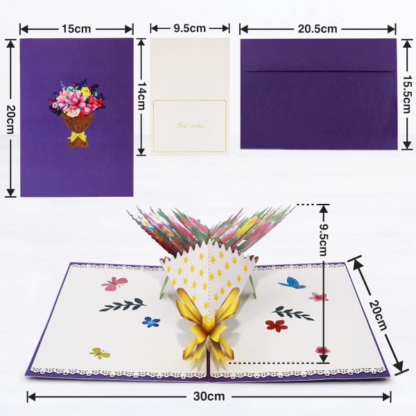 1 Piece Handmade Carnation Bouquet 3D Pop Up Birthday Card with