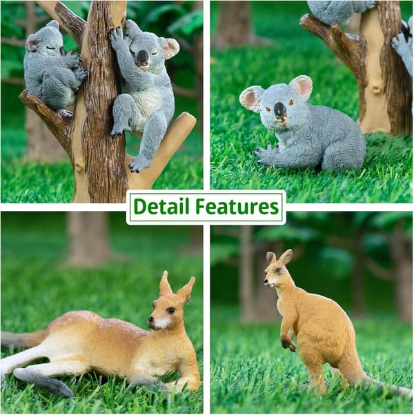 7 stk. australske dyrefigurer inkludert koala og kenguru