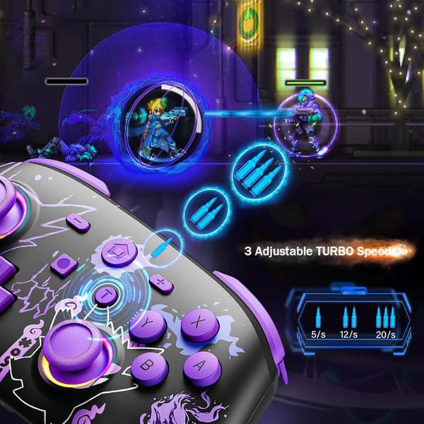 Trådlös Pro-kontroll för Nintendo Switch/OLED/Lite, Switch-kontroll med LED-joystick/Rörelse/Vibration/Turbo/V