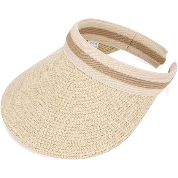 Sommarhatt för kvinnor med bred brätte, strandhatt i beige halm