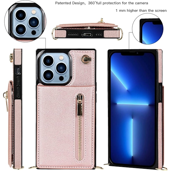 Crossbody-telefonfodral för iPhone 14 Pro Max med kortfack för kvinnor, iPhone 14 Pro Max fodralplånbok med rem